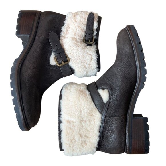 Coach "Gabriella" Winter Chestnut Leather boot lug sole shearling ankle size 7 - Picture 2 of 11